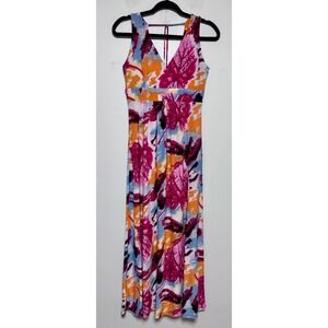 Vtg Y2K Nina Piu Tropical Print Maxi Dress‎ Small Dopamine Dressing Maximalist